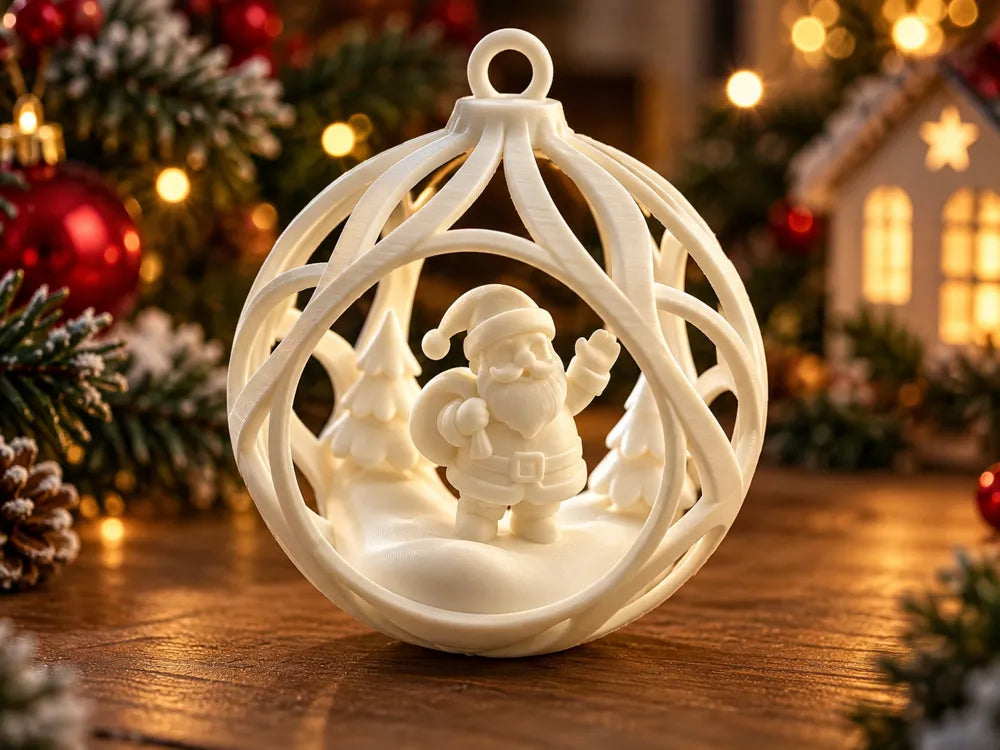 kerstbal met kerstman binnen in